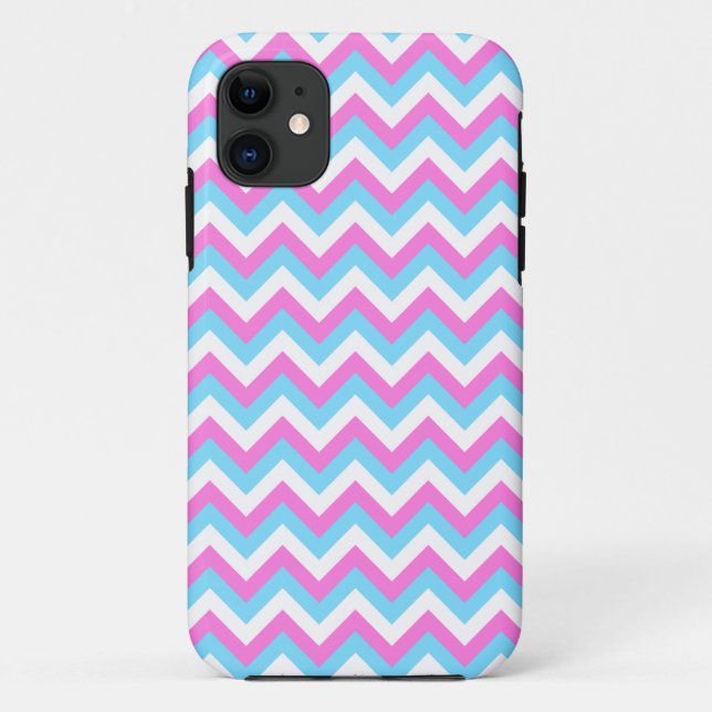 Coques Case-Mate iPhone Rayures roses et bleues de zigzag de Chevron (Dos)