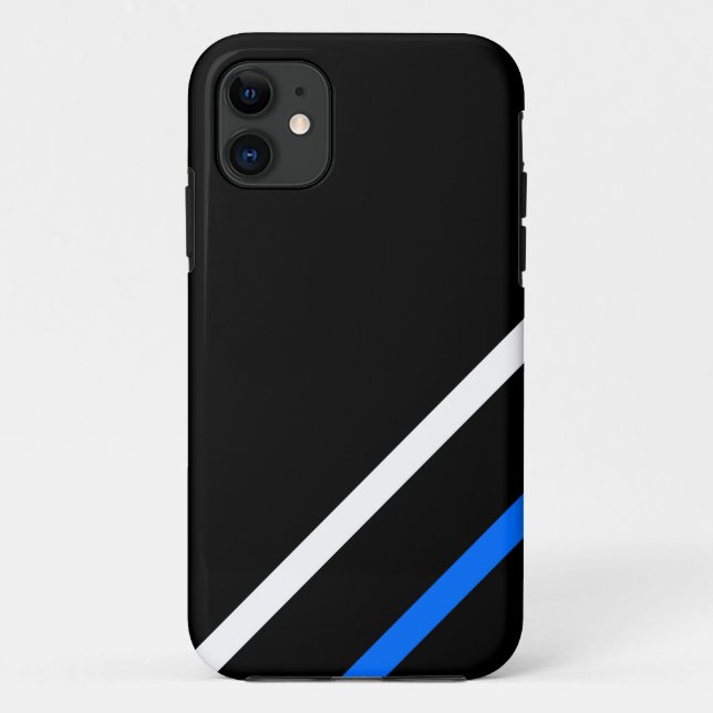 Coques Case-Mate iPhone Rayures sportives blanches et bleues sur fond noir (Dos)