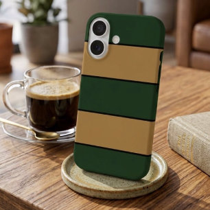 Coque Pour iPhone 16 Rayures vertes et dorées de Noël classiques