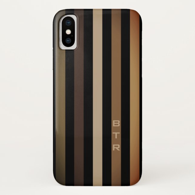 Coques Case-Mate iPhone Rayures verticales beige marron et noir Monogramme (Dos)
