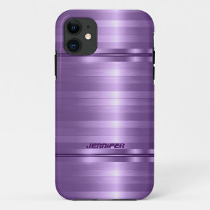 Coque iPhone 11 Rayures violettes métalliques brillantes monogramm