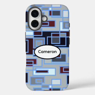Coque Pour iPhone 16 Rectangles rétro bleus et gris