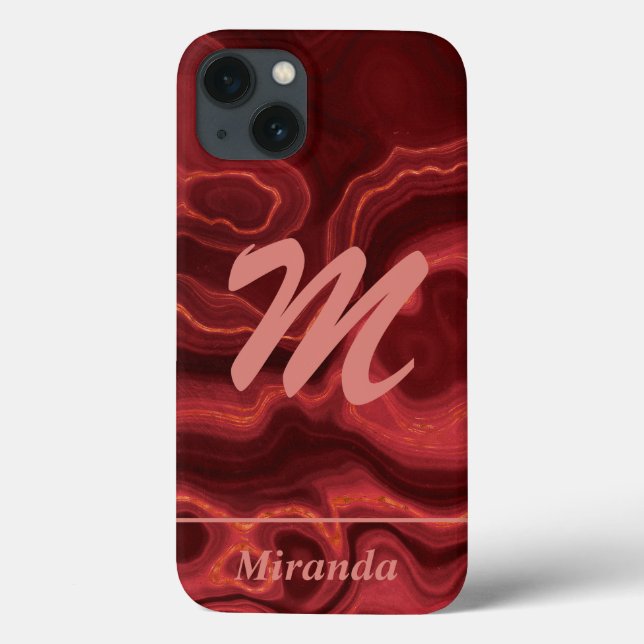 Coques Case-Mate iPhone Red Agate Marbre rose clair Monogramme et nom (Verso)