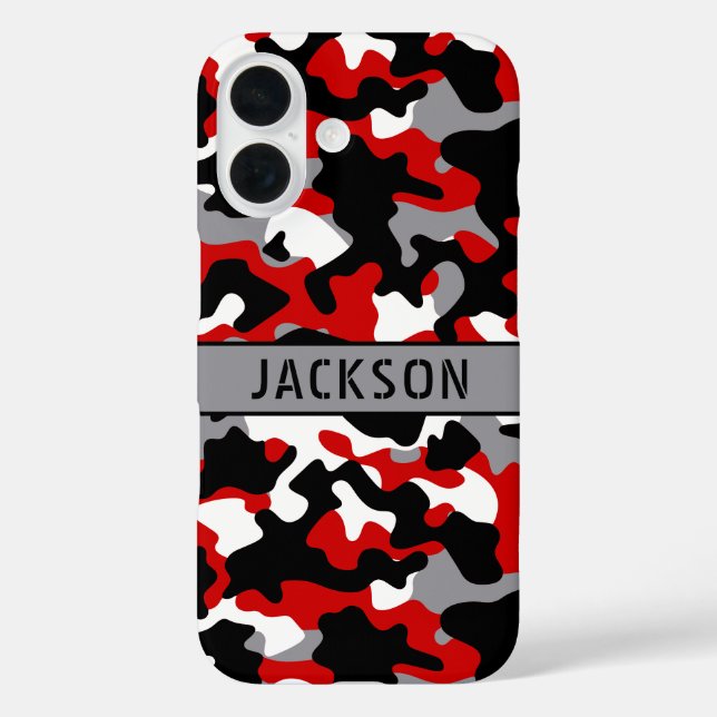 Coques Case-Mate iPhone Red and Black Camouflage Personalized (Verso)