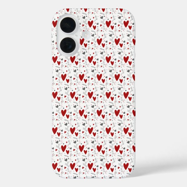 Coques Case-Mate iPhone Red and Black Hand Drawn Doodle Hearts (Verso)