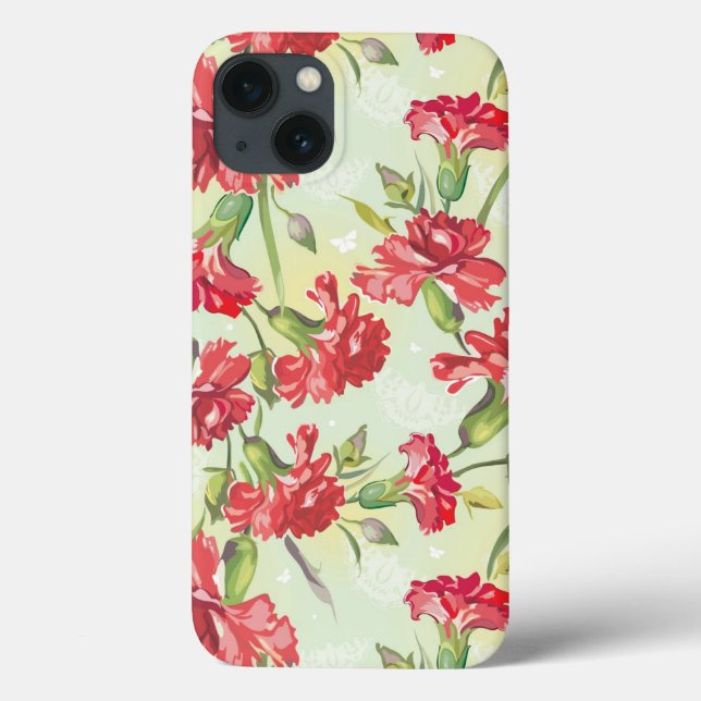 Coques Case-Mate iPhone Red Carnations on green with butterflies (Verso)