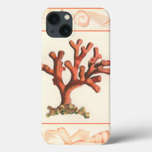 Etui iPhone 13 Red Coral with Conch Shell Border