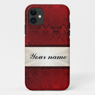 Coque iPhone 11 Red damask and ribbon