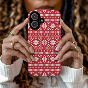 Coque Pour iPhone 16 Red Fair Isle Motif de Noël