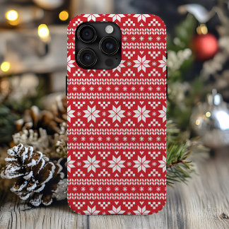 Coque iPhone 15 Pro Max Red Fair Isle Motif de Noël