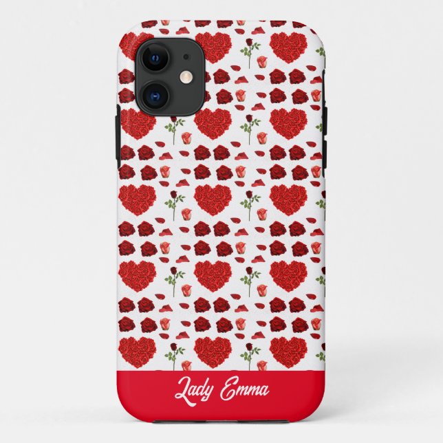 Coques Case-Mate iPhone Red heart red flowers garden chic floral foliage (Dos)