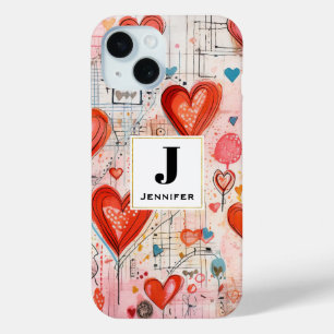 Coque Case-Mate iPhone Red Hearts Whimsical Love Motif Monogramme