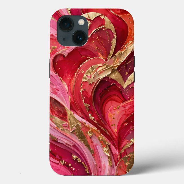 Coques Case-Mate iPhone Red & Pink Marble Gold iPhone 13 phone Case (Verso)