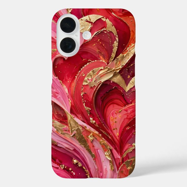 Coques Case-Mate iPhone Red & Pink Marble Gold iPhone 16 Case (Verso)