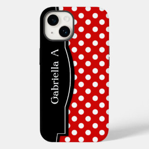 Coque Pour iPhone 14 Red Polka Dot Black Frame