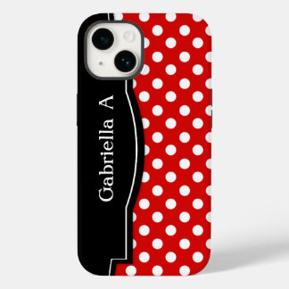 Coque Pour iPhone 14 Red Polka Dot Black Frame