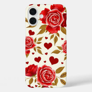 Coque Pour iPhone 16 Plus Red Roses and Gold Leaves