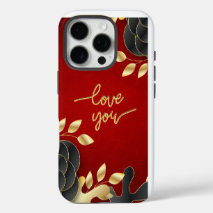 Coque iPhone 16 Pro Red Valentine's Day Vous Aimez Avec Cadre Floral