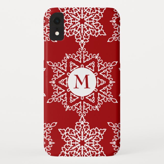Coques Case-Mate iPhone Red White Snowflics Noël de Noël Monogramme (Dos)