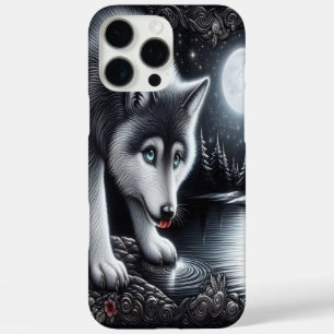 Coque iPhone 16 Pro Max Reflet du loup blanc au clair de lune