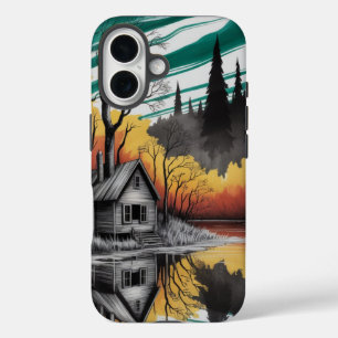 Coque Pour iPhone 16 Réflexion Cabine coucher de soleil - Moody Nature