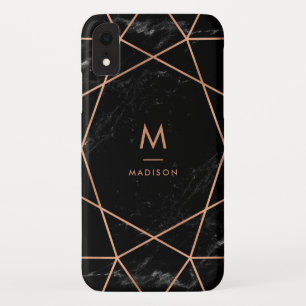 Case-Mate iPhone Case Regard de marbre noir avec de l'or rose Geometrics