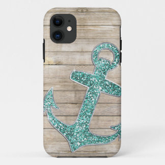 Coques Pour iPhone Regard nautique Girly d'Ancre et en bois d'Aqua