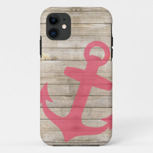 Coque Case-Mate Pour iPhone Regard rose nautique Girly d'Ancre et en bois
