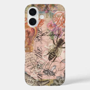 Coque Pour iPhone 16 Reine Abeille Vintage Beau Collage