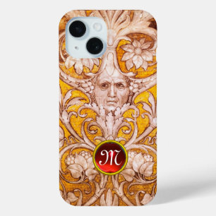 COQUE POUR iPhone 15 RENAISSANCE GROTESQUE FACE, MONOGRAPHE FLORAL OR