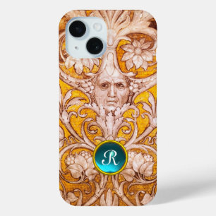 COQUE POUR iPhone 15 RENAISSANCE GROTESQUE FACE, MONOGRAPHE FLORAL OR