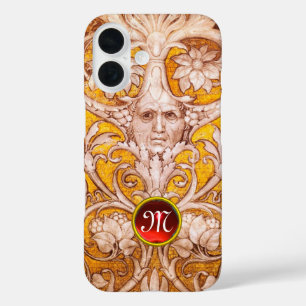 COQUES iPhone 16  RENAISSANCE GROTESQUE FACE, MONOGRAPHE FLORAL OR