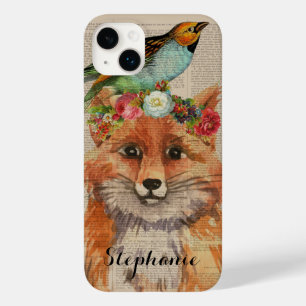 Coque Case-Mate iPhone Renard aquarelle florale collage nom personnalisé