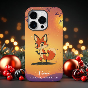 Coque Case-Mate iPhone Renard de dessin animé rétro au coucher du soleil