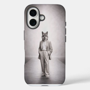 Coque Pour iPhone 16 Renard Élégant en Costume Moderne Clair Portrait