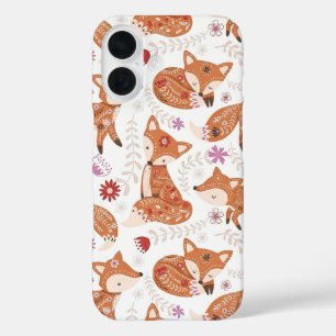 Coque Pour iPhone 16 Renard et fleurs d'art populaire fantaisiste