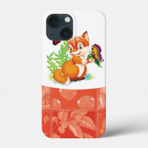 Etui iPhone 13 Mini renard et papillon