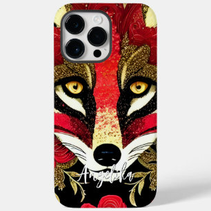 Coque Case-Mate iPhone Renard Rouge et Or Féroce avec Nom Personnalisé