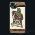 Etui iPhone Case-Mate Renard rustique sur un tronc d'arbre<br><div class="desc">Cette impression rustique illustre un renard devant un pin. Les couleurs sont dans la gamme douce pastel et le cadre de l'image a des motifs traditionnels dans la gama marron. Cette conception serait un complément parfait à votre décoration de maison de campagne.</div>