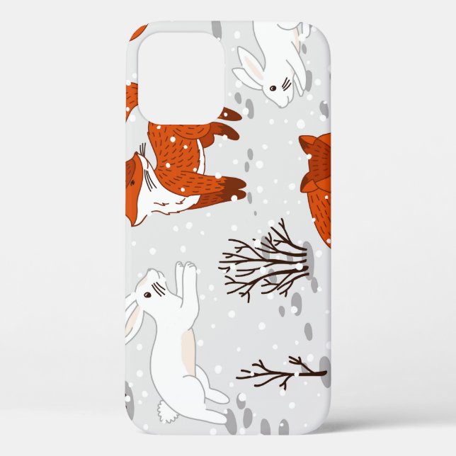 Coques Case-Mate iPhone Renards d'hiver Bunny Motif sans couture (Verso)