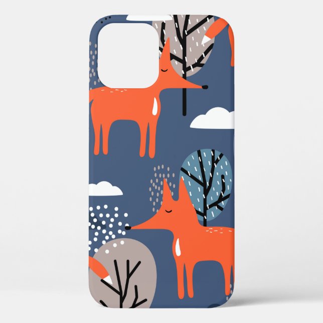 Coques Case-Mate iPhone Renards et arbres, fond dessiné à la main. Mer col (Verso)
