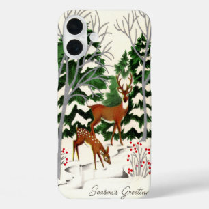 Coque Pour iPhone 16 Plus Renne d'hiver rétro vintage