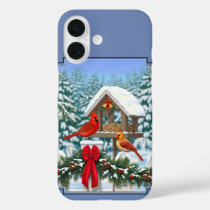 Coque Pour iPhone 16 Repas de Noël des cardinaux bleu