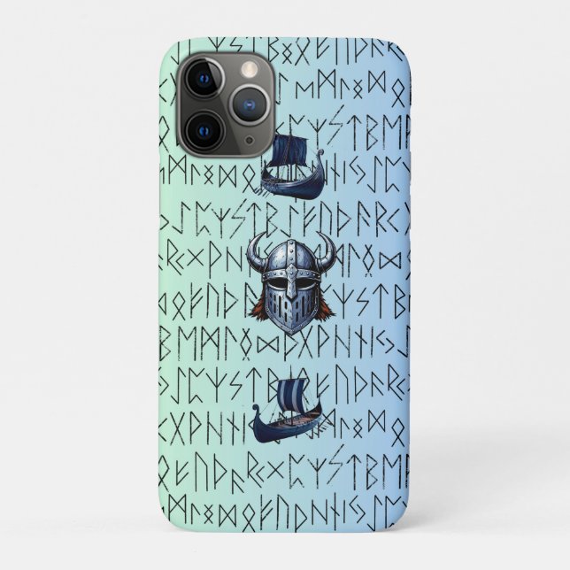 Coques Case-Mate iPhone Repeating Viking Ships and Helmet Design over Rune (Dos)