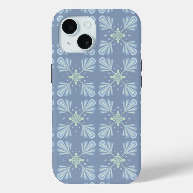 Coques Case-Mate iPhone Répétition abstraite florale bleu pastel (Verso)