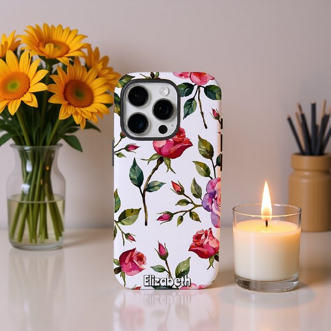 Coques Case-Mate iPhone Répétition florale rose et rouge rose (Créateur téléchargé)