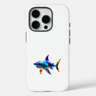 Coque iPhone 16 Pro "Requin géométrique coloré – Art polygonal vibrant