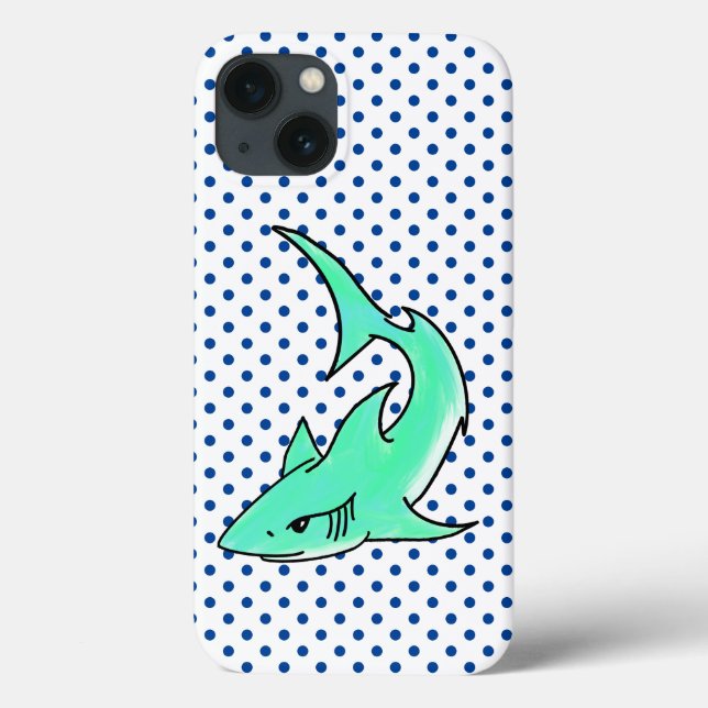 Coques Case-Mate iPhone requin souriant de dessin animé bleu vert océan an (Verso)
