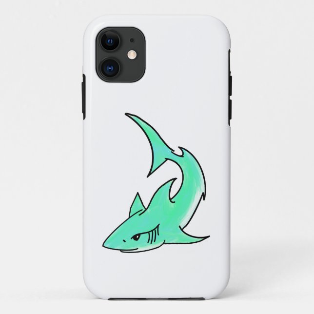 Coques Case-Mate iPhone requin souriant de dessin animé bleu vert océan an (Dos)