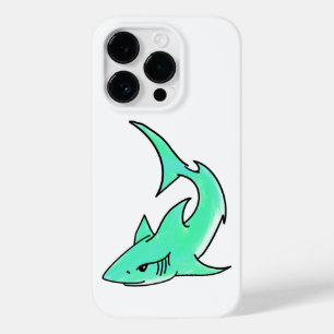Coque Case-Mate iPhone requin souriant de dessin animé bleu vert océan an